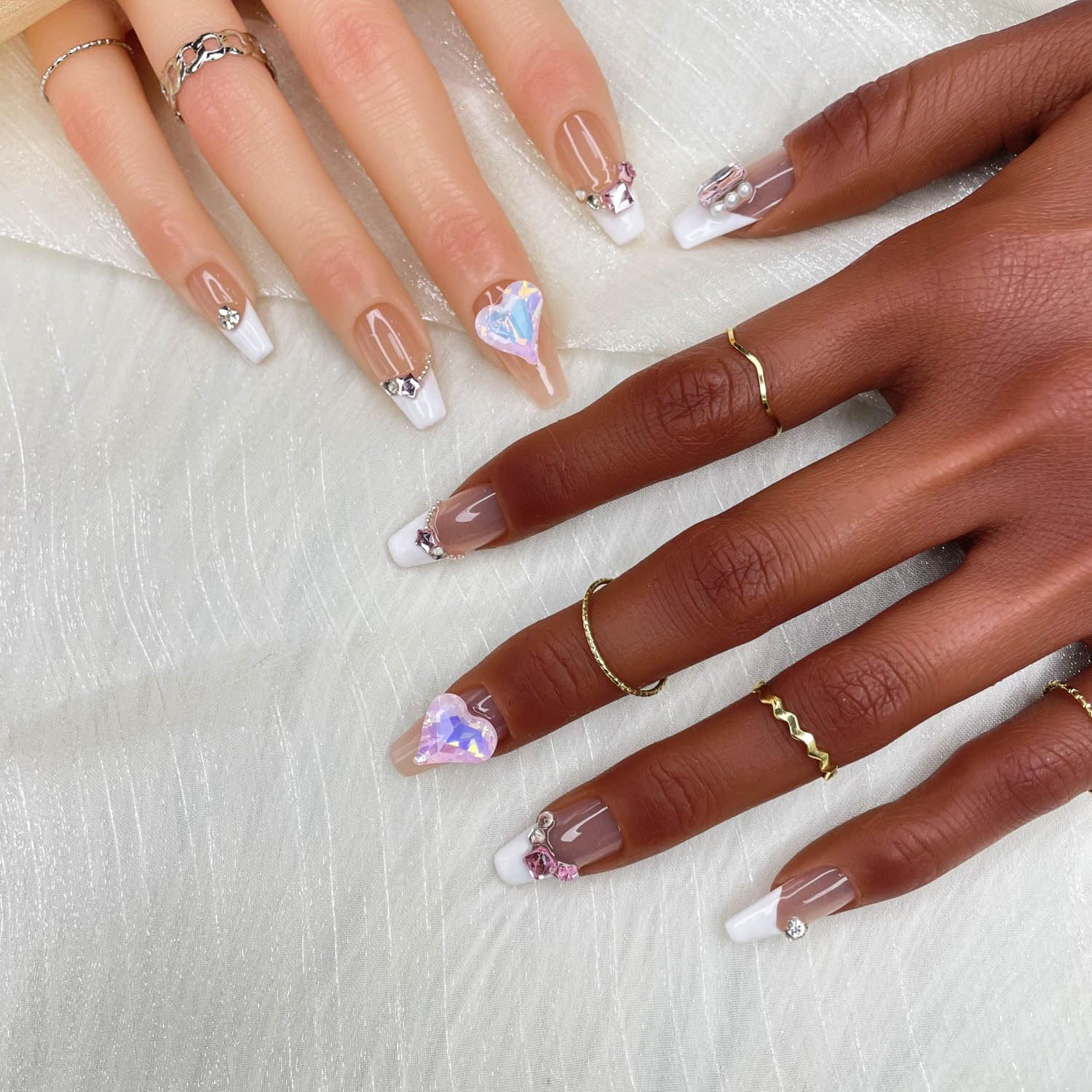 GGDDSHA 10pcs  Press On Nails Long CoffinFake Nails Fashion Rhinestone Design Art Charmsfor Women Handmade Nail Art Manicure Gradient,Luxe Amour