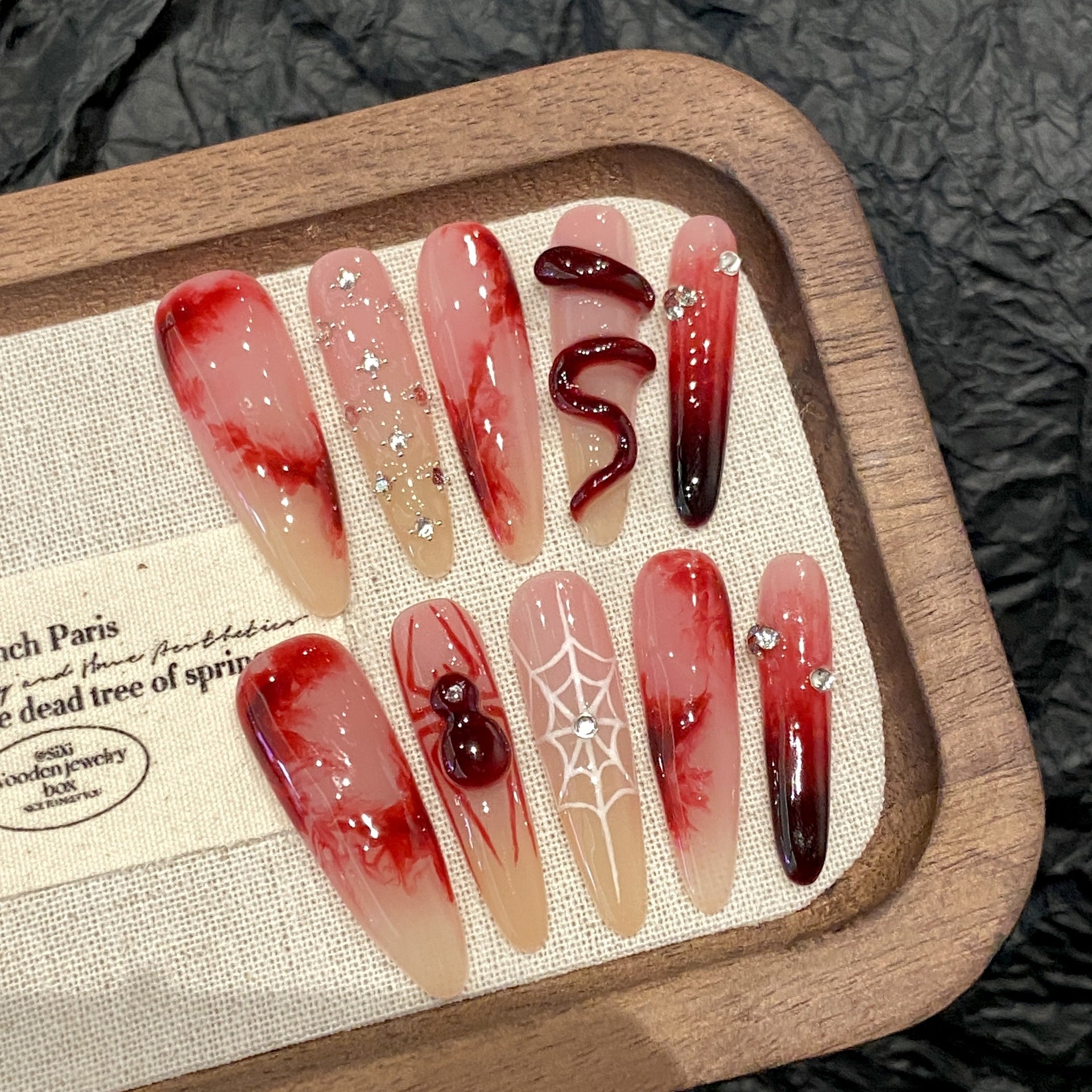 Long Advanced New Chinese Style Red Manicure