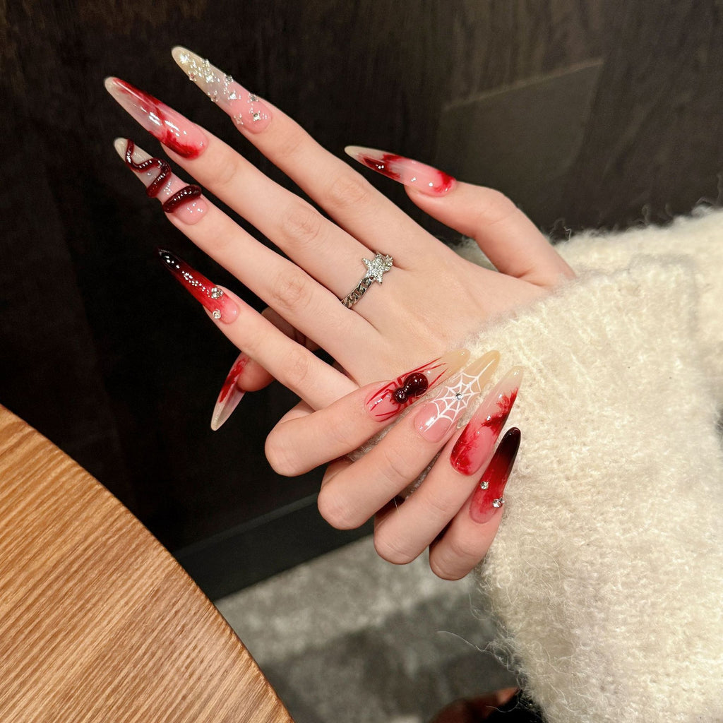 Long Advanced New Chinese Style Red Manicure
