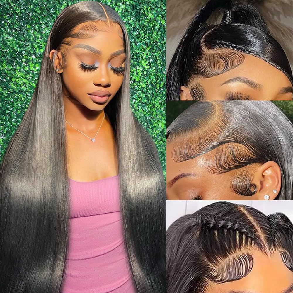 13x6 Lace Front Human Hair Wig, Straight Natural Color Wig, 150 Density