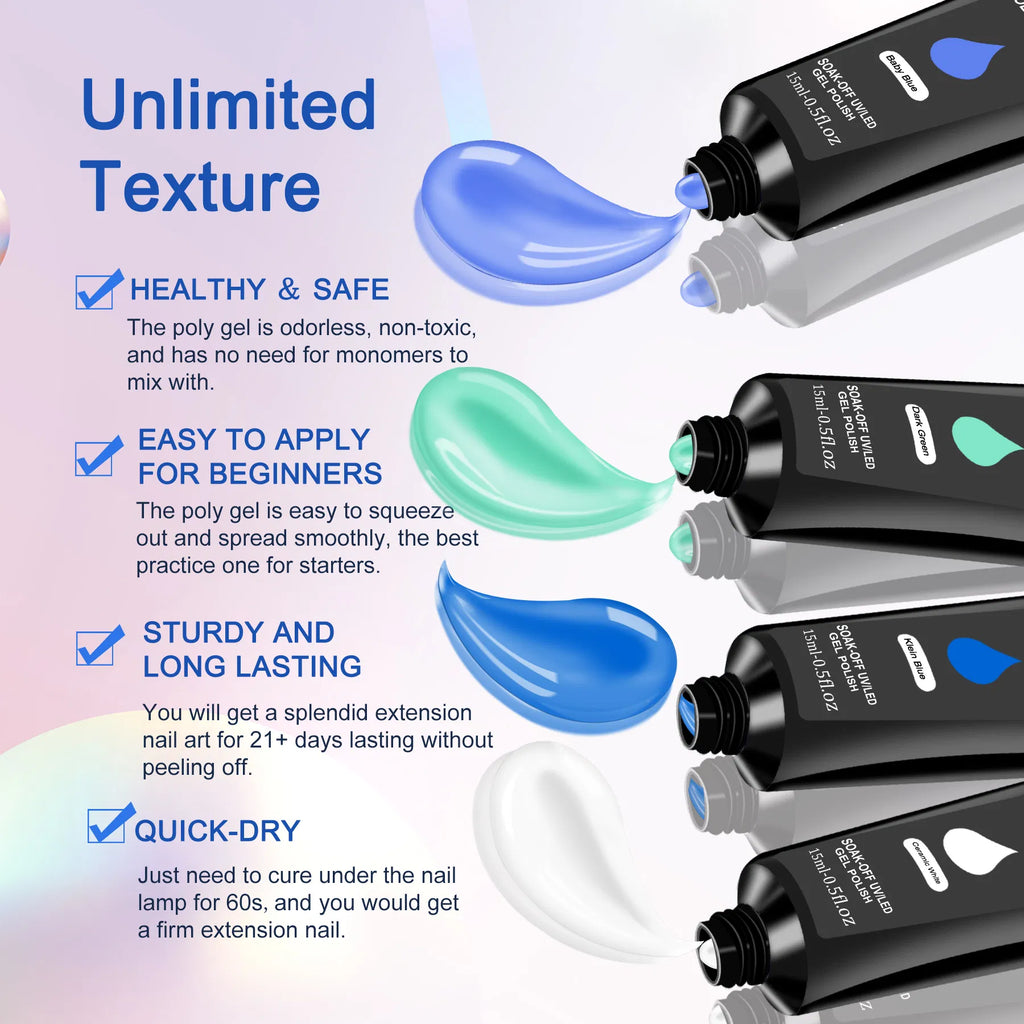 6 PCS Polygel Nail Kit With UV Nail Lamp, Slip Solution, Top Base Coat, Builder Nails Art Tools For Beginners