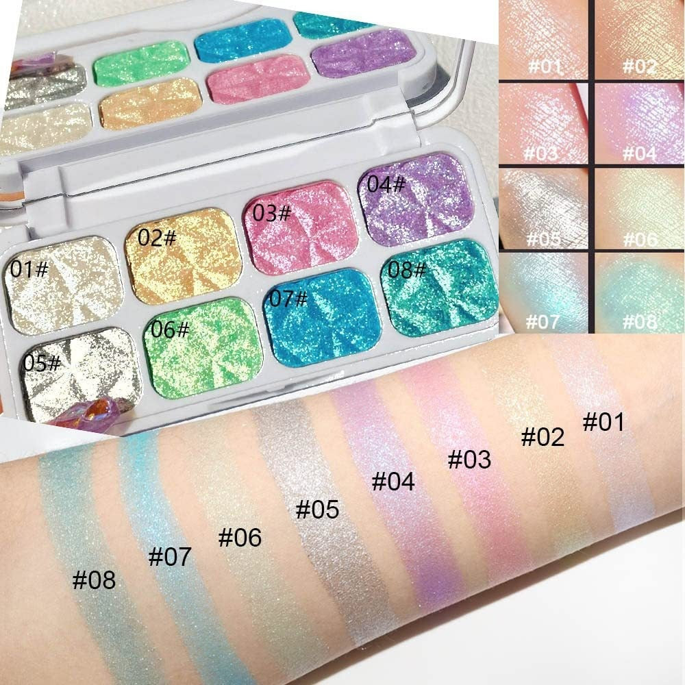 8 Colors Macaron Chameleon Eye Shadow Plate,Shimmer, Glitter, Iridescent Multichrome Holographic Eyeshadow For Face & Cheek, Purple Rainbow Highlight Makeup