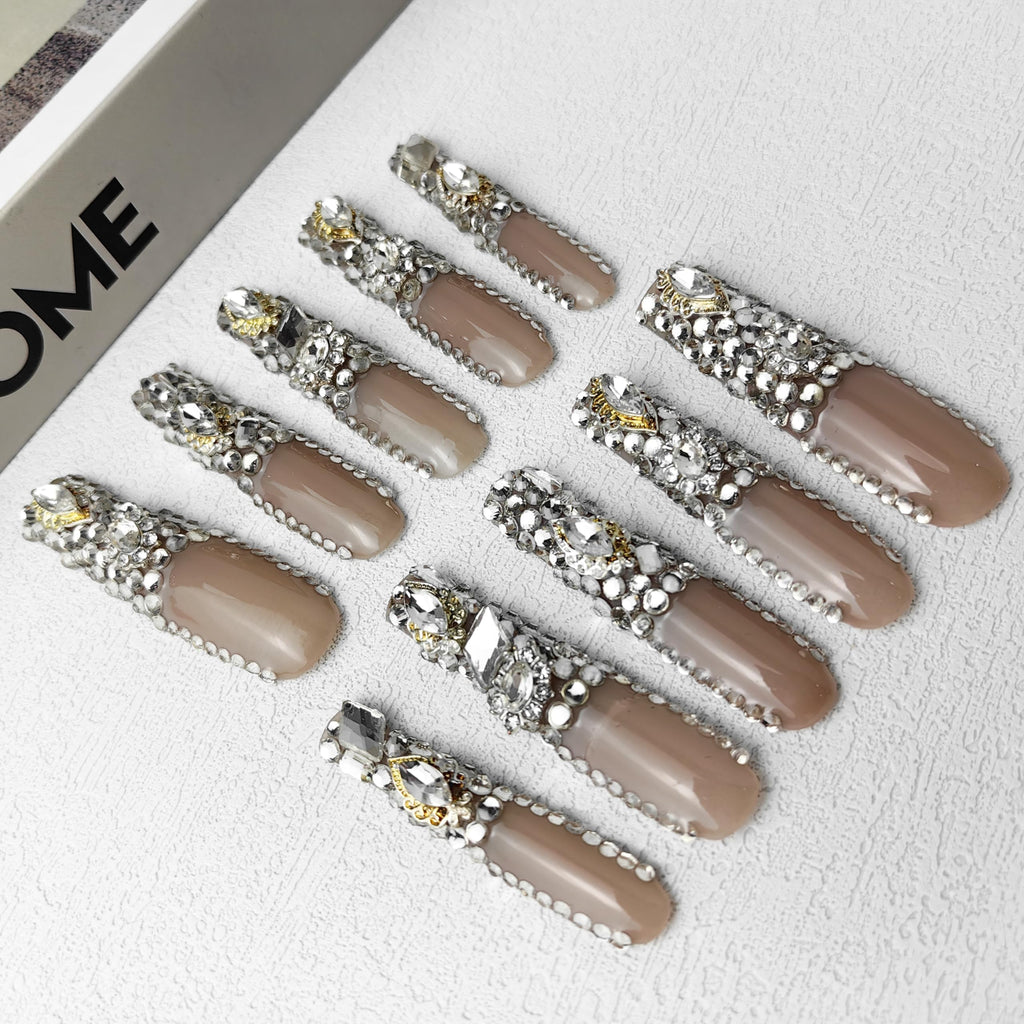 GGddsha New PMMA Acrylic Press On Nails StunningBling Nails, Rhinestone Fake Nails, Glitter Rhinestone NailsGradient Fake NailsCrystal Cascade