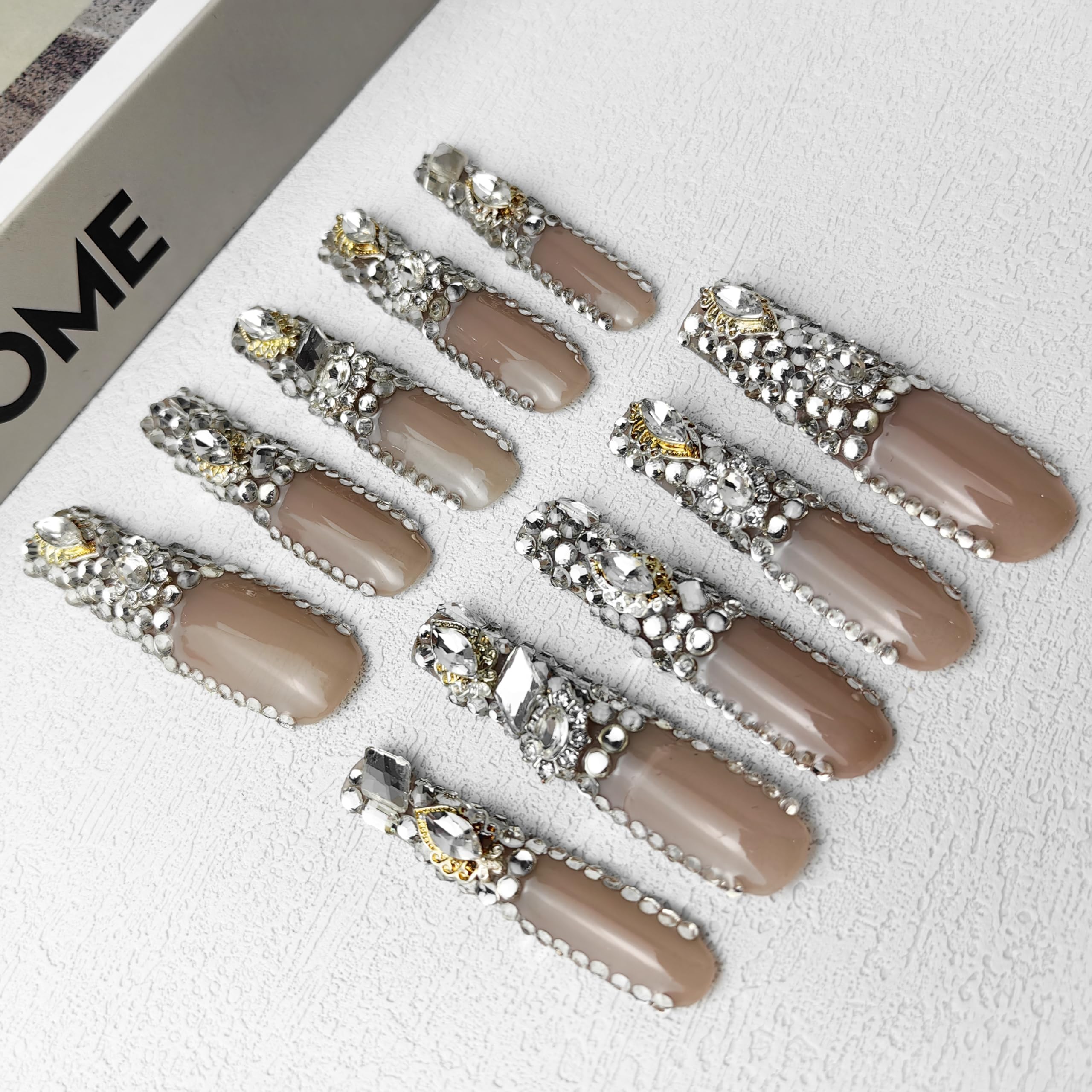 GGddsha New PMMA Acrylic Press On Nails StunningBling Nails, Rhinestone Fake Nails, Glitter Rhinestone NailsGradient Fake NailsCrystal Cascade
