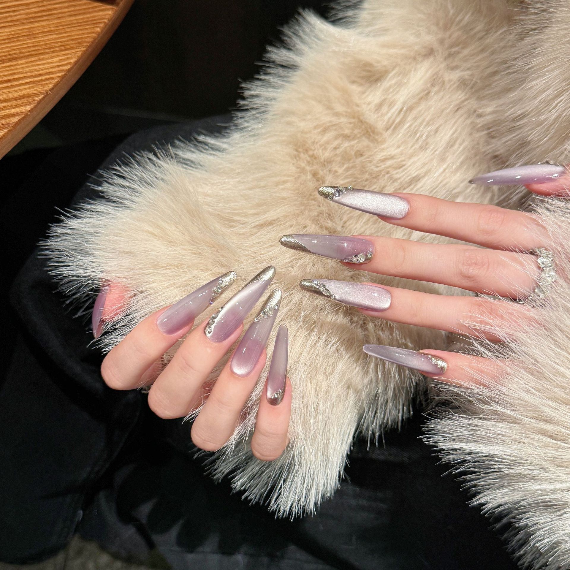 French Gradient Moon Shadow Zihui Gentle Temperament Pile Rhinestone Removable Wear Armor