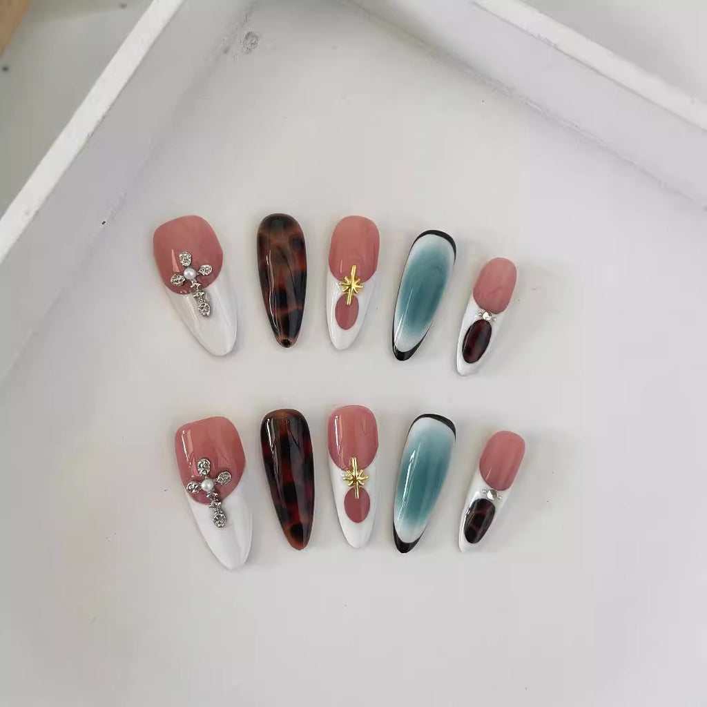 Autumn And Winter Blooming Hand-painted Maillard White Elegant High-end Long Handmade Wear Manicure
