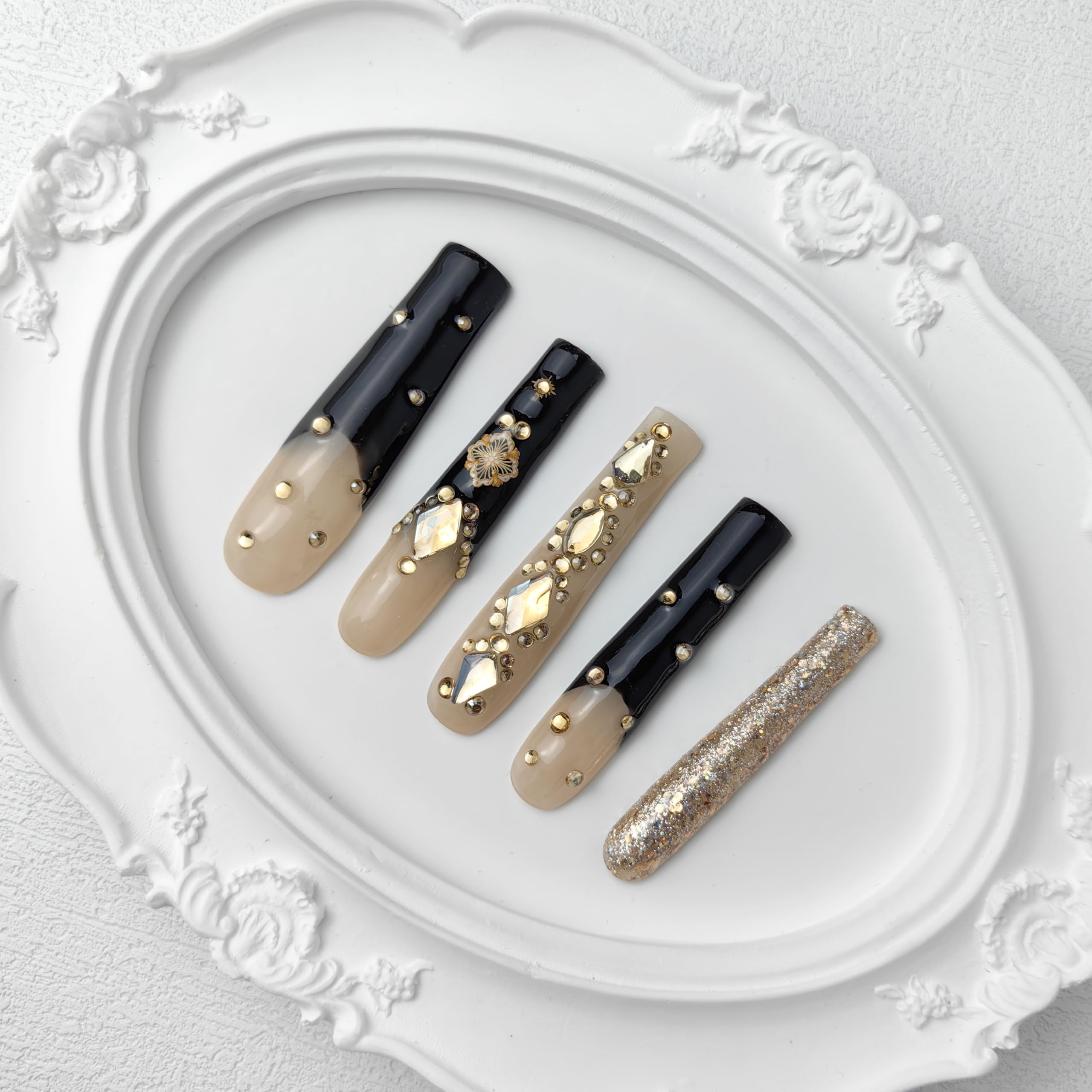 GGDDSHA Nails Handmade Press On Nails Long PinkDesign By Nail Technician, Handmade Painted Nail ArtReusable Stick On Nails In S,M,L 3Sizes,Eclipse Elegance