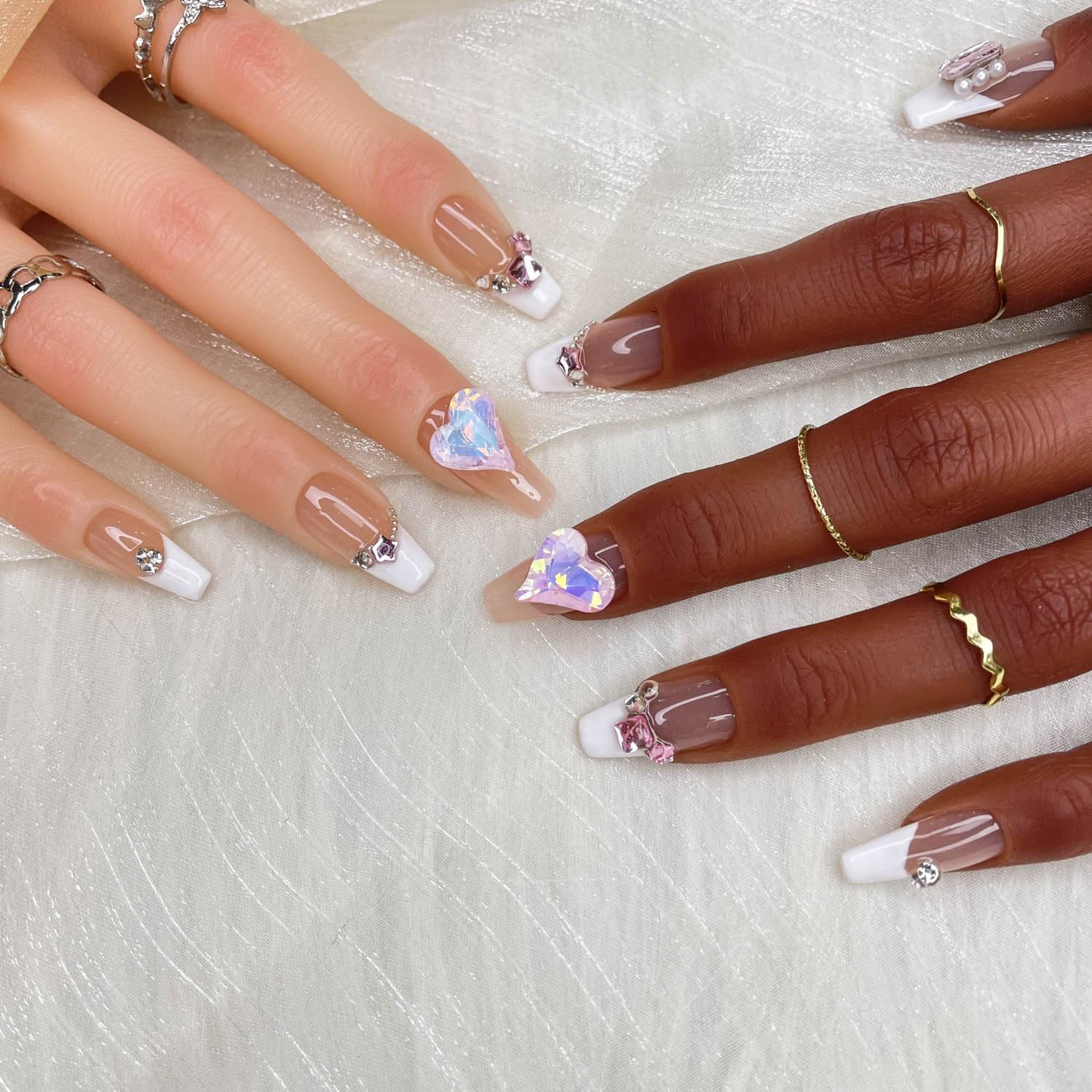 GGDDSHA 10pcs  Press On Nails Long CoffinFake Nails Fashion Rhinestone Design Art Charmsfor Women Handmade Nail Art Manicure Gradient,Luxe Amour