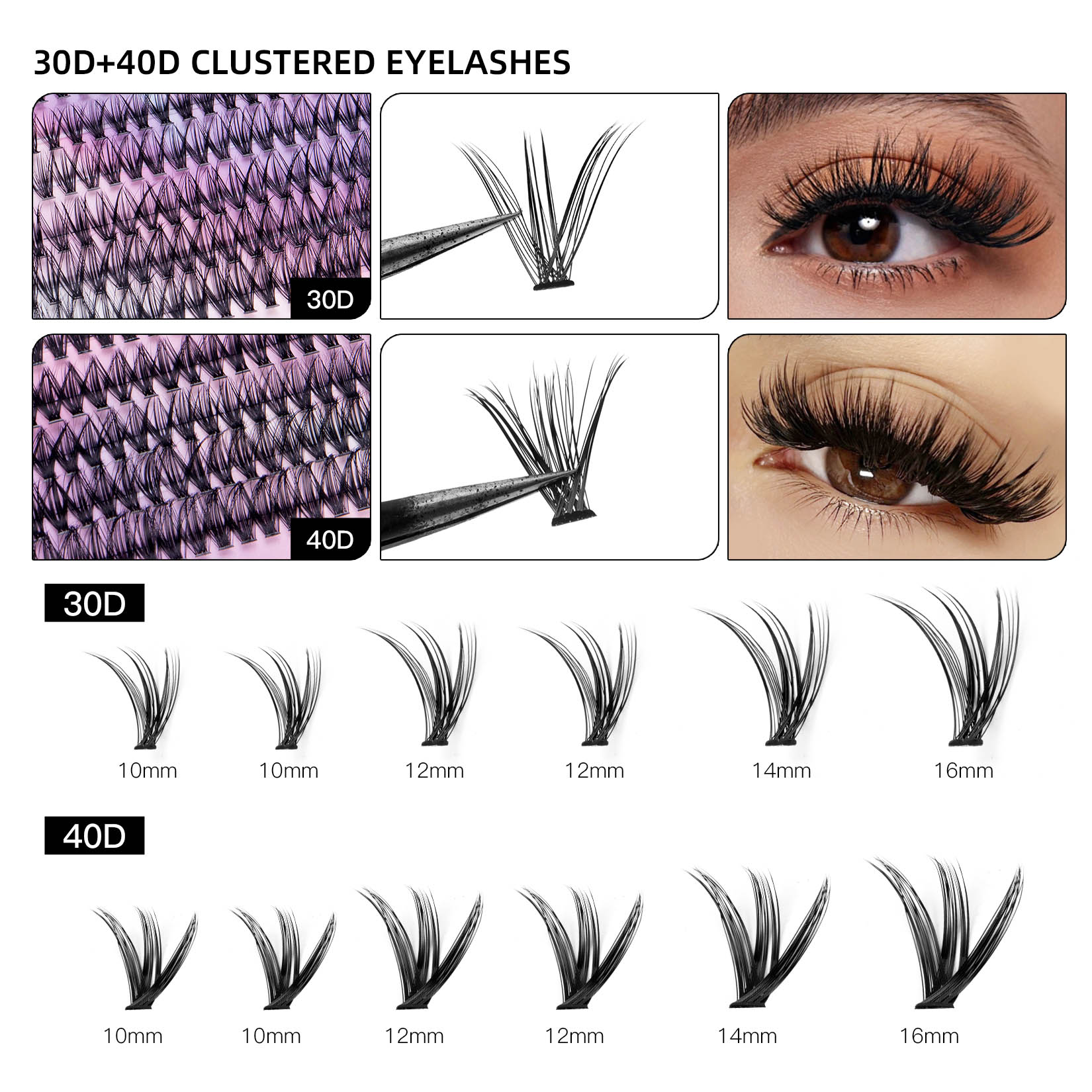 12 Rows Of 30D Plus 40D Clusters Of 240 Segmented Lashes Set