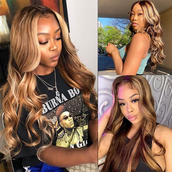 4x4 Lace Closure Human Hair Wig, Body Wave Wig In P427 Color, 150 Percent Density